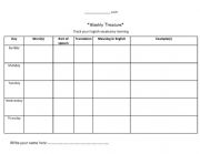 English Worksheet: Weekly treasure/ to track vocabulary learning