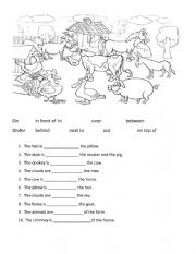 English Worksheet: Positional words-Where are the animals