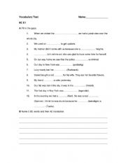 English Worksheet: small vocab test 
