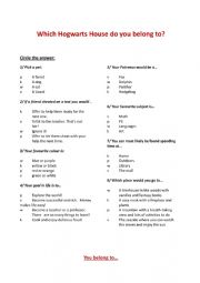 English Worksheet: Sorting Quiz - Harry Potter