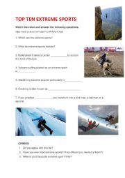 English Worksheet: TOP TEN EXTREME SPORTS