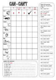 English Worksheet: can/can�t