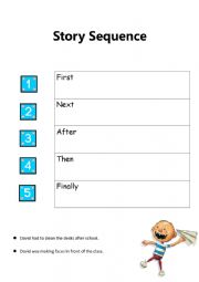 English Worksheet: David Goes to School Story Sequence