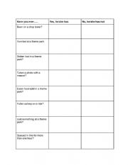 English Worksheet: Have You Ever? Theme Park version