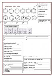 English Worksheet: Number, dates and time