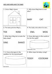 English Worksheet: Meg and Mog and the Baby