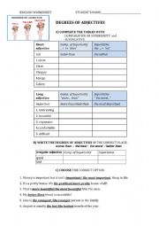 English Worksheet: DEGREES OF ADJECTIVES