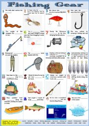 English Worksheet: Fishing Gear. Completing sentences + KEY