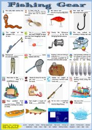 English Worksheet: Fishing Gear. Completing sentences + KEY