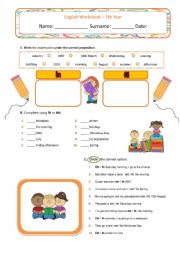English Worksheet: Prepositions of time In/On