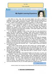 Test - 10th My English Learning Experience