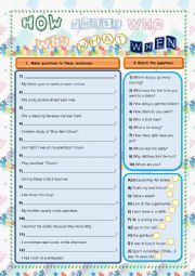 English Worksheet: WH Questions Words - Present Simple, Past Simple, Present Continuous