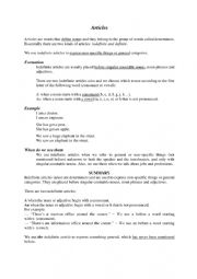 English Worksheet: Articles-definite/indefinite