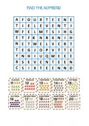 Numbers (11-20) Wordsearch