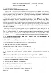 English Worksheet: TEENAGERS AND MOBILE PHONES