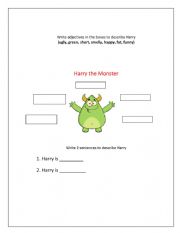 English Worksheet: Adjectives_Harrythemonster 