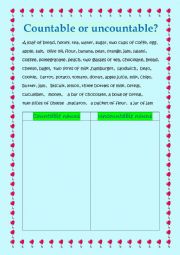 English Worksheet: countable/uncountable