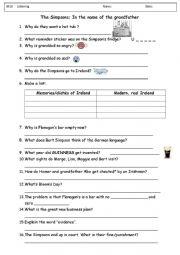 English Worksheet: In the name of the grandfather Simpsons episode