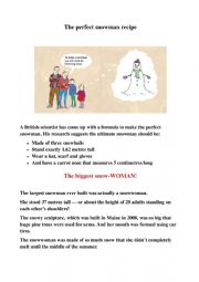 English Worksheet: The Perfect Snowman Recipe