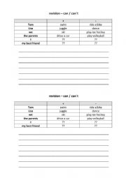 English Worksheet: revision can - cant