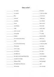 English Worksheet: for or since