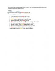 English Worksheet: Identifying Simple Past and Past Continuous