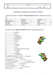 Personal Pronouns (Subject form)