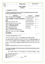 English Worksheet: 7th Grade First trimester Midterm exam 2020