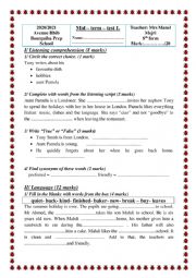 English Worksheet: 8th form mid term test N1