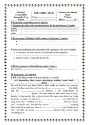 English Worksheet: 9th form mid term test N1