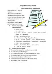 Grammar Test 2. Prepositions, articles, adverbs.