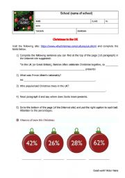 English Worksheet: (Different) Reading comprehension activity on Christmas