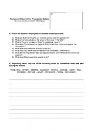 English Worksheet: Presidential Debate - questions and reported speech. 