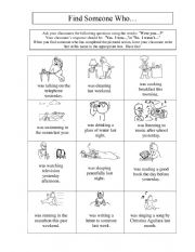 English Worksheet: Past Progressive Warm-Up:  Find Someone Who...