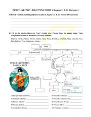 English Worksheet: Percy Jackson Lightning Thief - Chapter 21 & 22 Review
