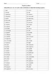 English Worksheet: Negative prefixes