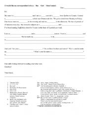 English Worksheet: Pen pal letter template