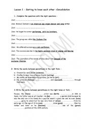 English Worksheet: Lesson 1 Getting to know each other consolidation