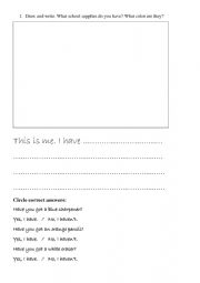 English Worksheet: School supplies