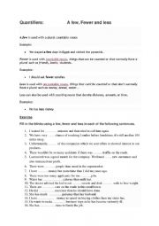 English Worksheet: A few,fewer and less