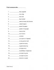 English Worksheet: Find Someone Who....