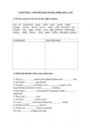 English Worksheet: Countable, uncountable, some/any, a/an. Food