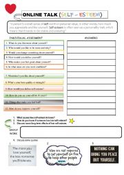 English Worksheet: Online TALK - Self-esteem