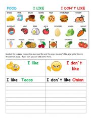 Food I like Food I don´t Like - ESL worksheet by monicadahe