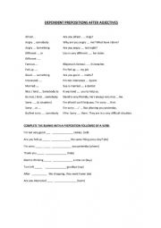 English Worksheet: Exercises on Prepositions after adjectives