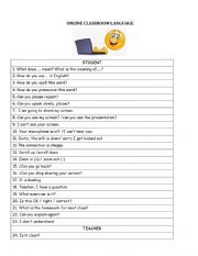 English Worksheet: online classroom language/ first class rules
