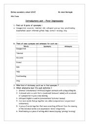 English worksheet: Bac introductory unit first impressions