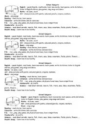 English Worksheet: School Subjects