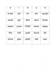 English Worksheet:  past tense bingo
