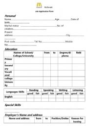 English Worksheet: Application Form